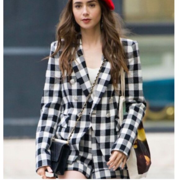 Veronica Beard Miller Dickey Black & White Gingham Checker Blazer Jacket, Sz 24 - Picture 2 of 9